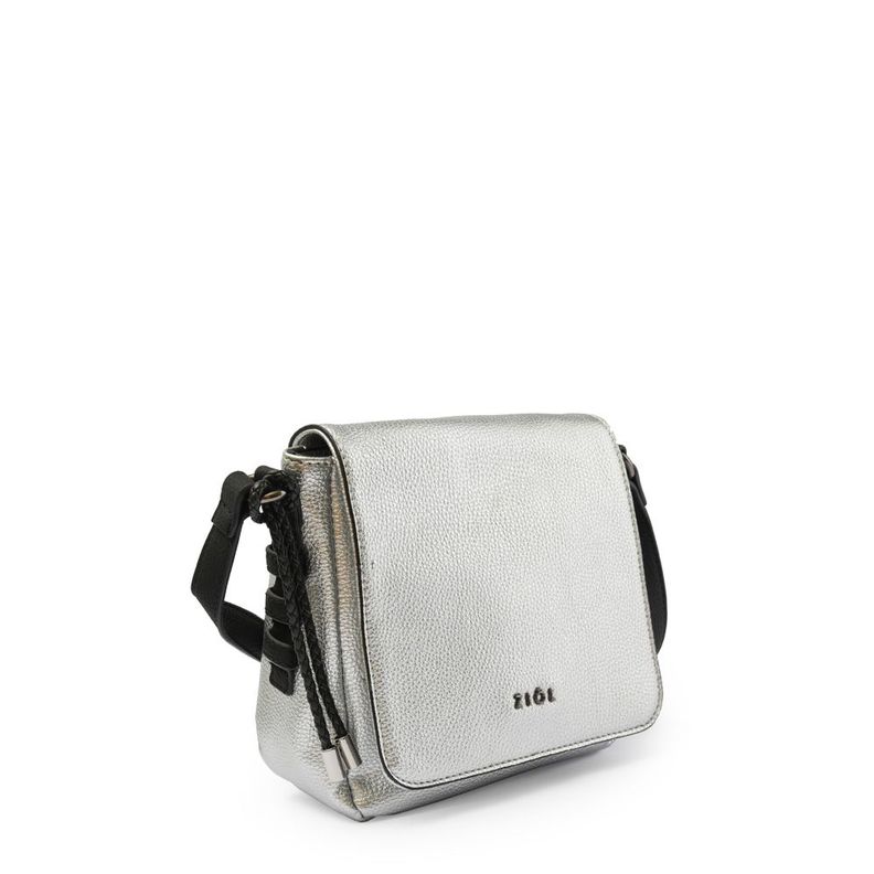 Cartera bandolera con tapa pequeña melchy plateado oscuro-1