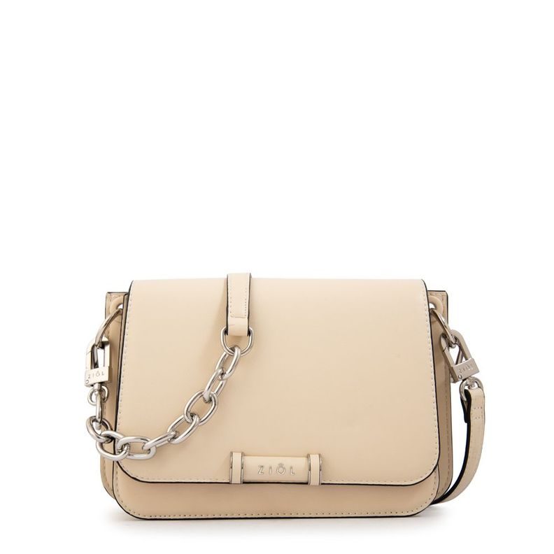 Cartera bandolera con tapa karina mediana blanco crudo