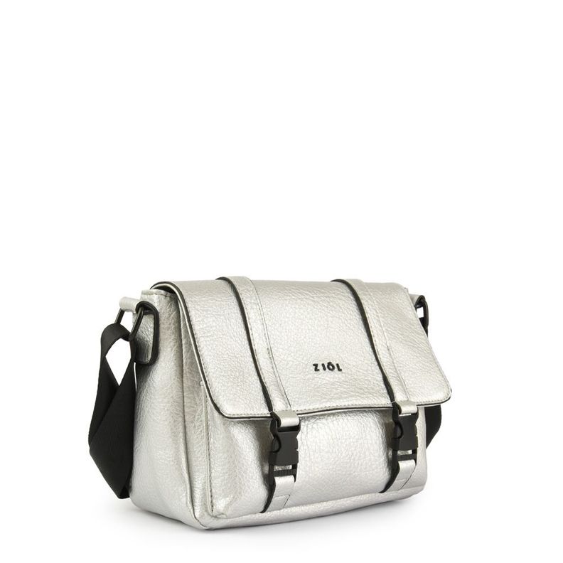 Cartera bandolera con tapa mediana blanchette plateado-1