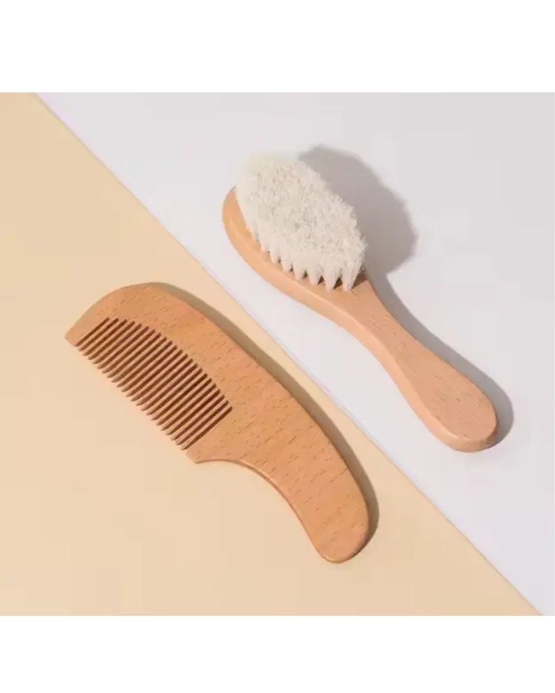 Juego De Peine Y Cepillo Madera Para Bebé