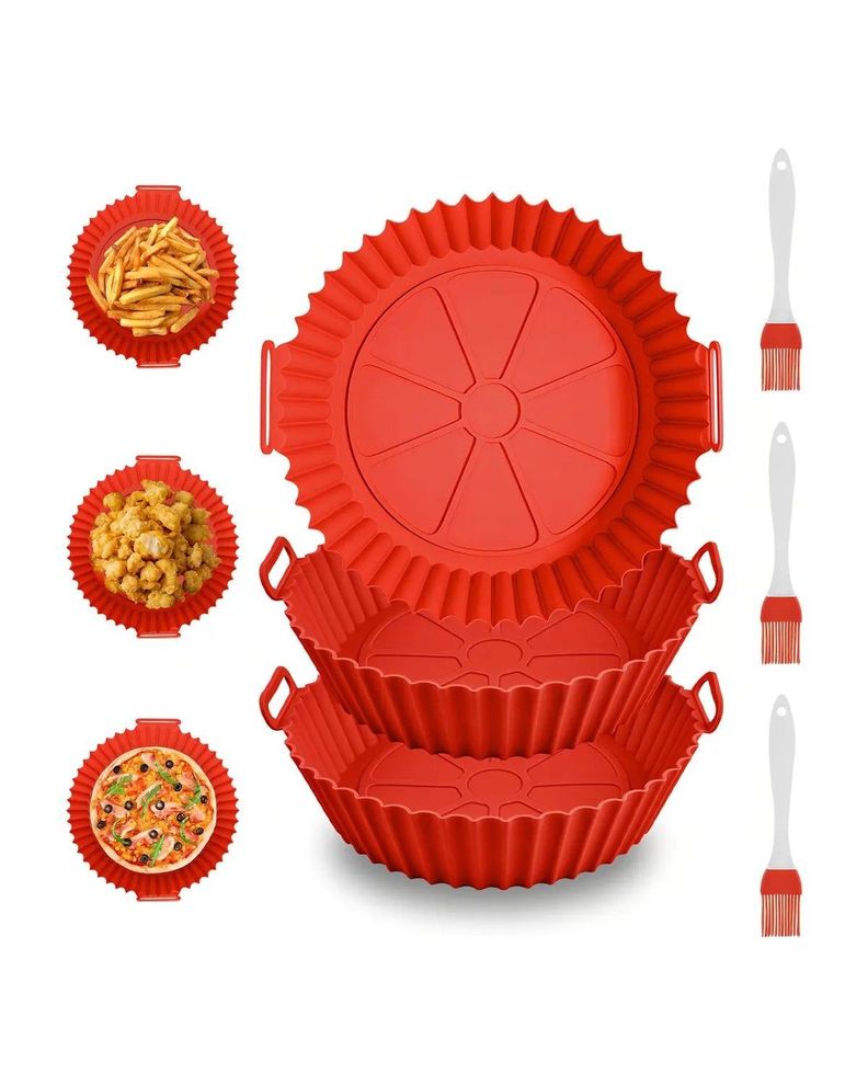 Bandeja Silicona Para Freidora Aire Reutilizable Roja Pack 3