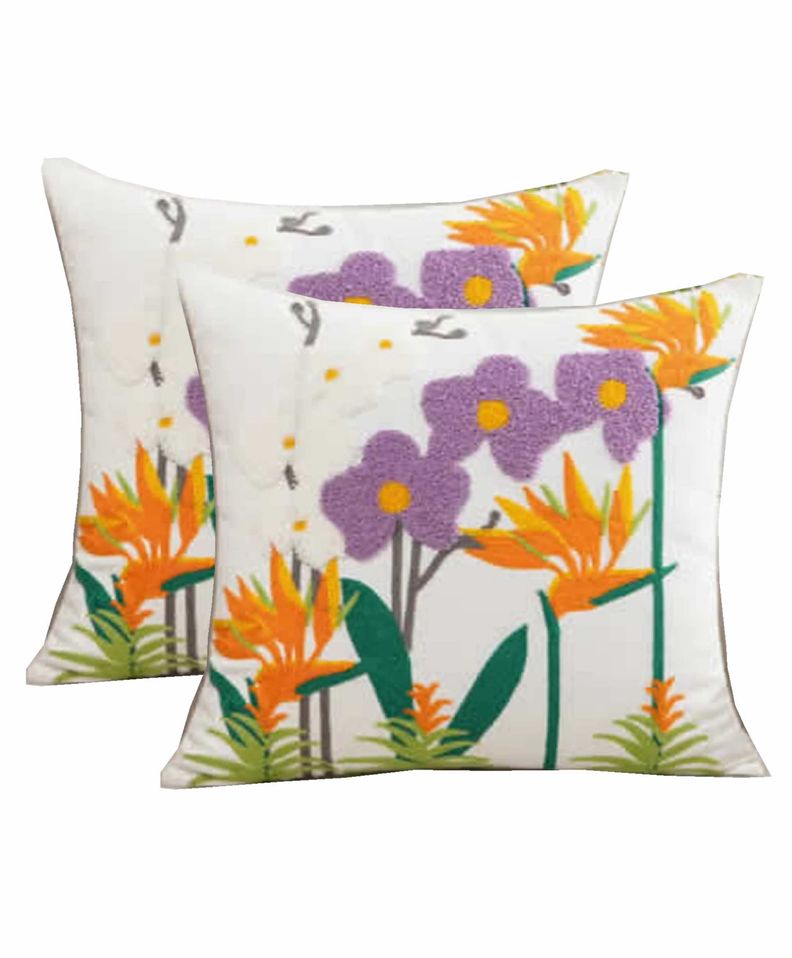2 Fundas Cojin Bordado - Flor del Pajaro