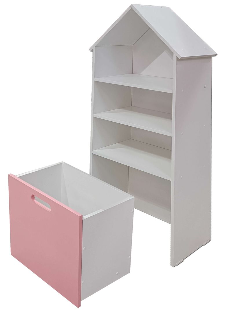 Juguetero Repisa Casa Infantil Blanca Rosado Montessori-3