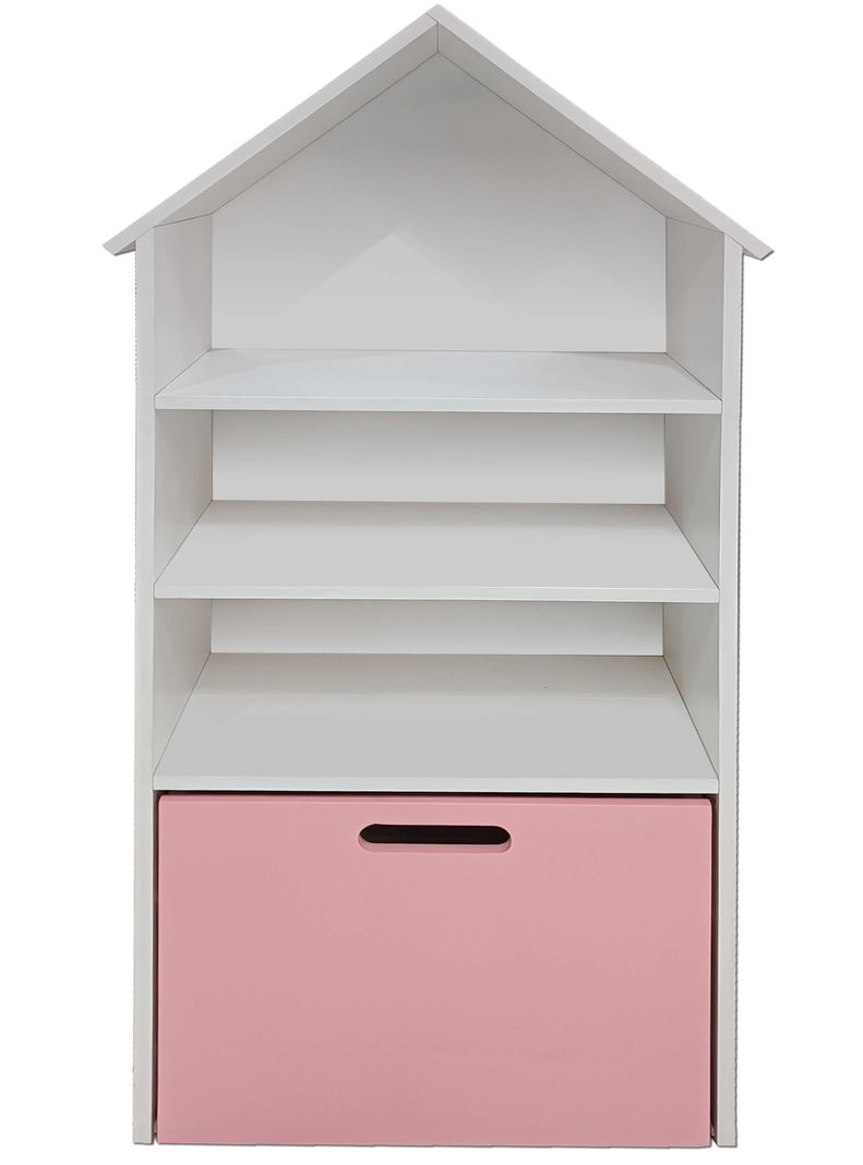 Juguetero Repisa Casa Infantil Blanca Rosado Montessori-0