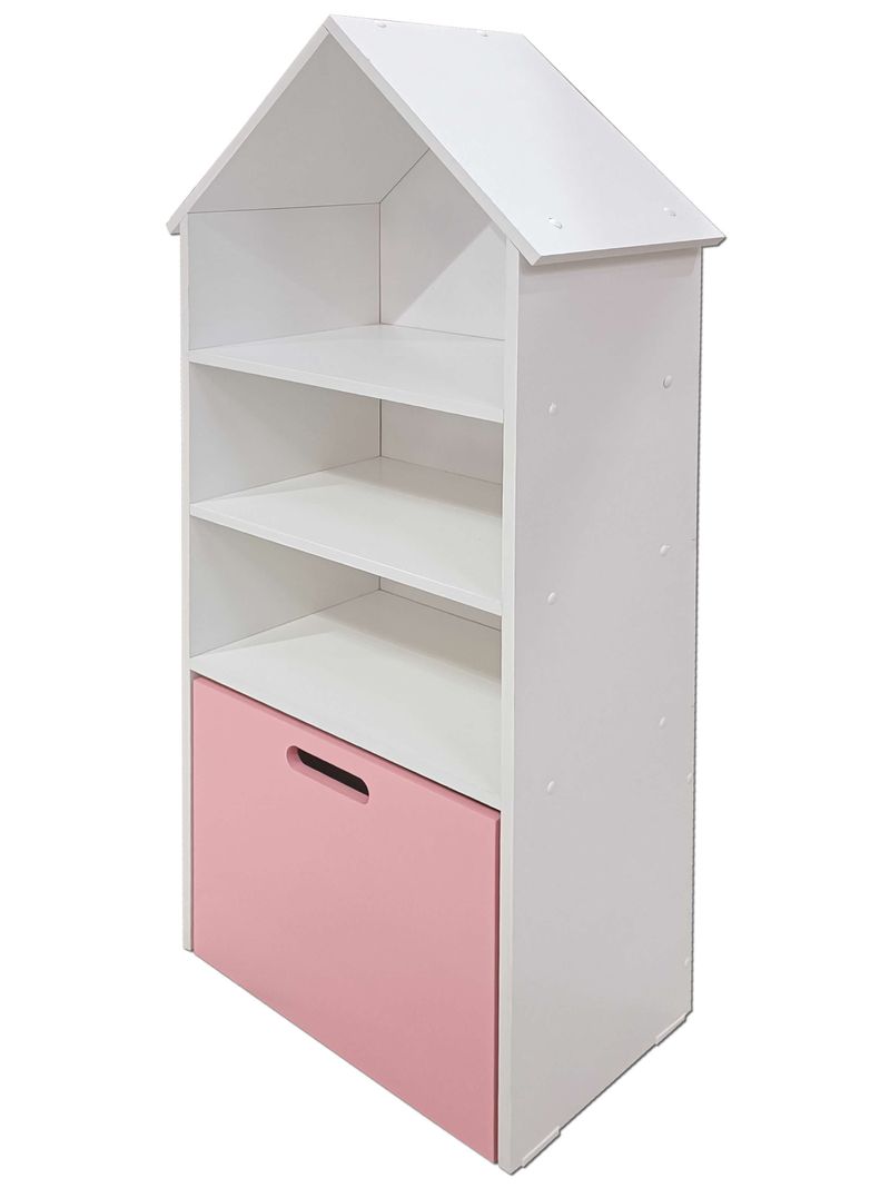 Juguetero Repisa Casa Infantil Blanca Rosado Montessori-1