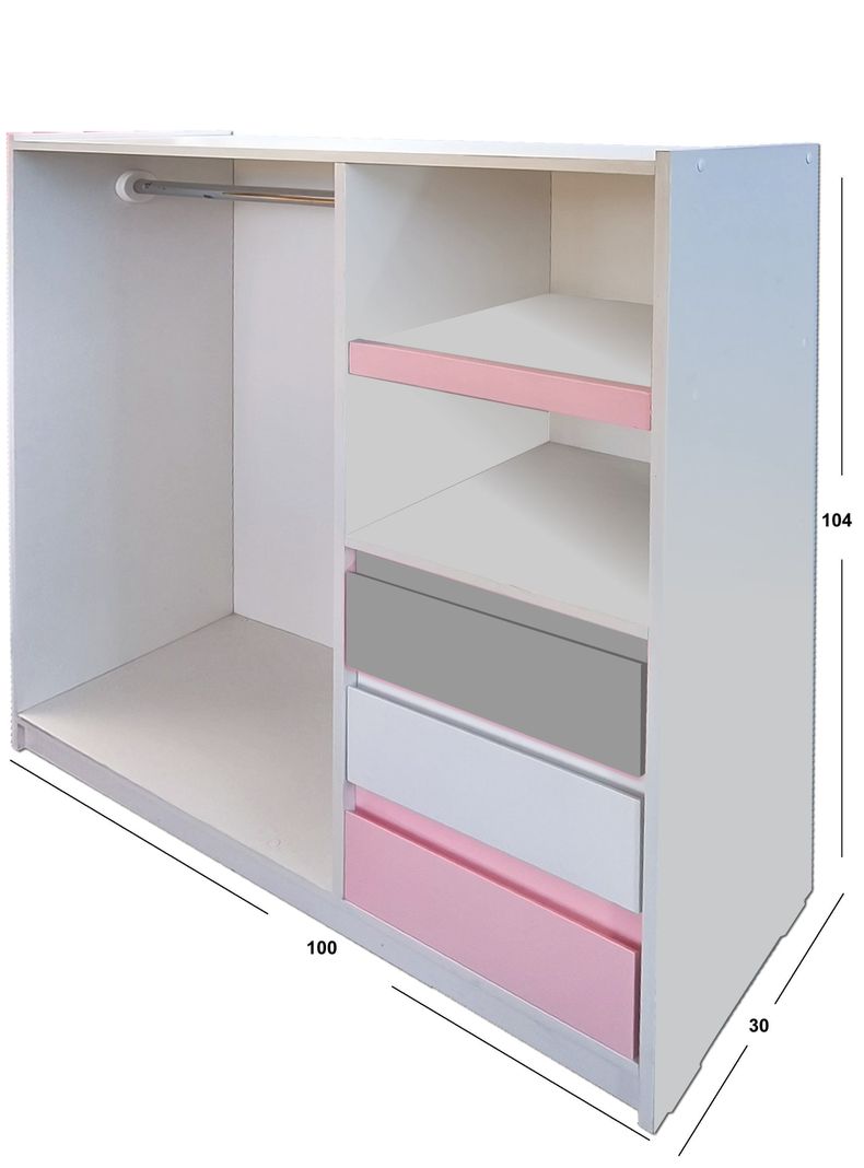 Mini Closet Montessori Minimal Gris Blanco Rosado-3