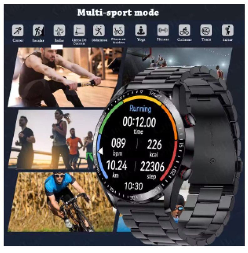 Reloj Inteligente Para Hombre Correa Metálica Monitor de Salud ,-3