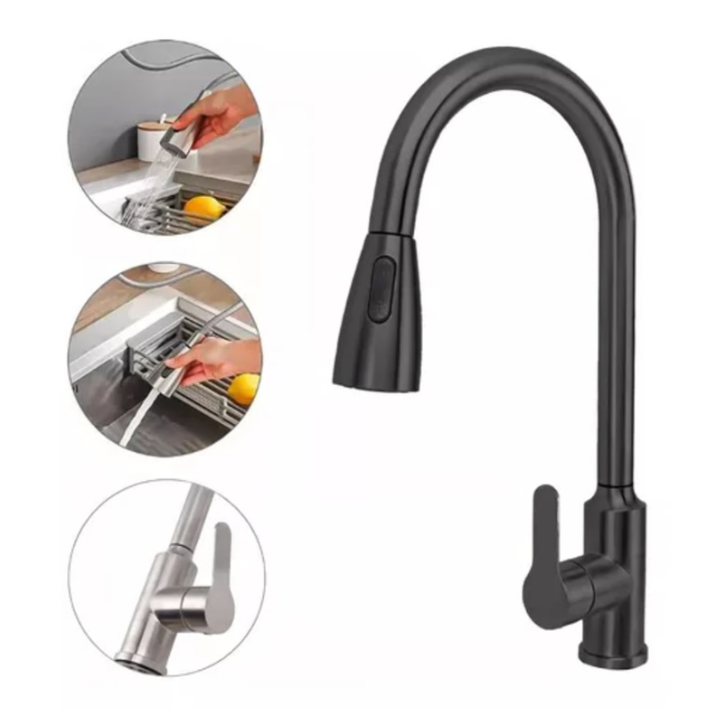 Llave Lavaplatos Extensible Griferia Monomando Cocina Negro-0