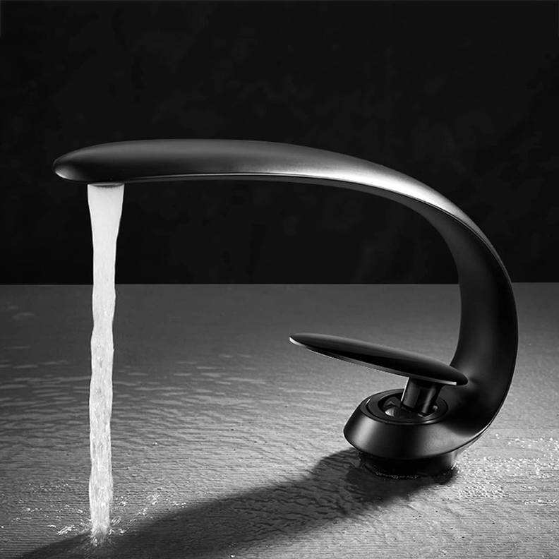 Llave Lavamanos Curva Premium Acero Inoxidable Negro Baño-5