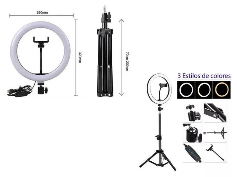 Aro De Luz Led Con Tripode Aro 26cm 2.1 Metros-1