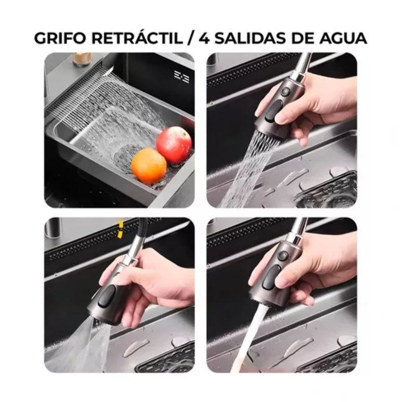 Lavaplatos Con Llave Moderno 100x48 Y Lavavasos Accesorios Negro-1