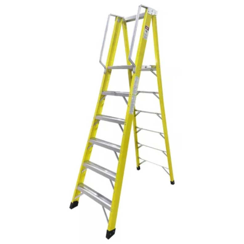 Escalera Industrial Plataforma Fibra De Vidrio 6 Peldaños Amarilla-0