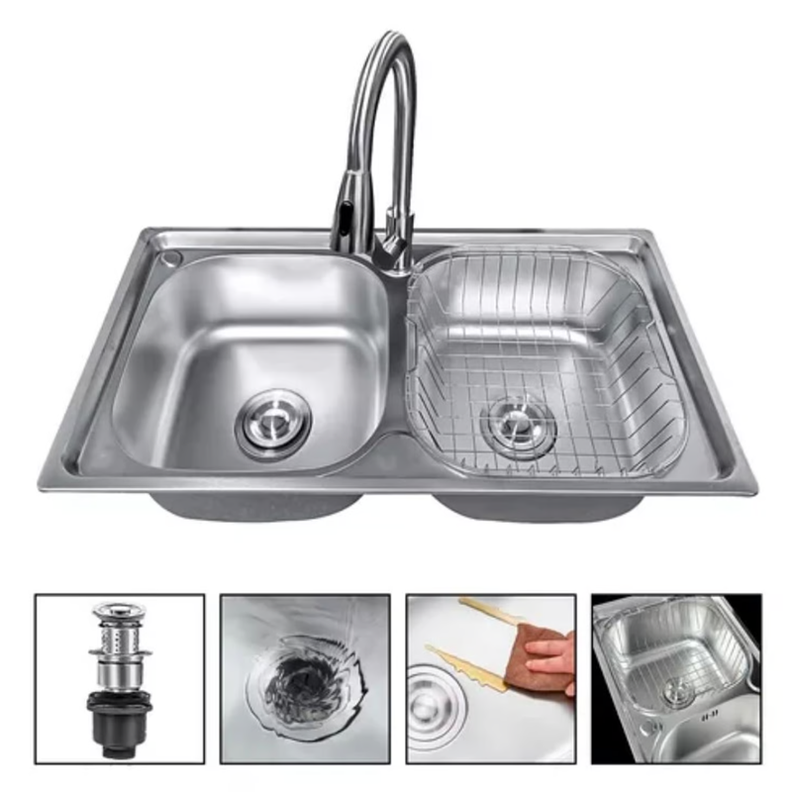 Lavaplatos Doble 78x42 Sobrecubierta Con Grifo Acero Inoxidable-0