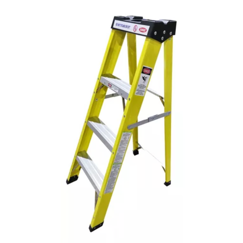 Escalera Fibra De Vidrio Industrial 1.2mts 4 Peldaños 150kg Amarilla-0
