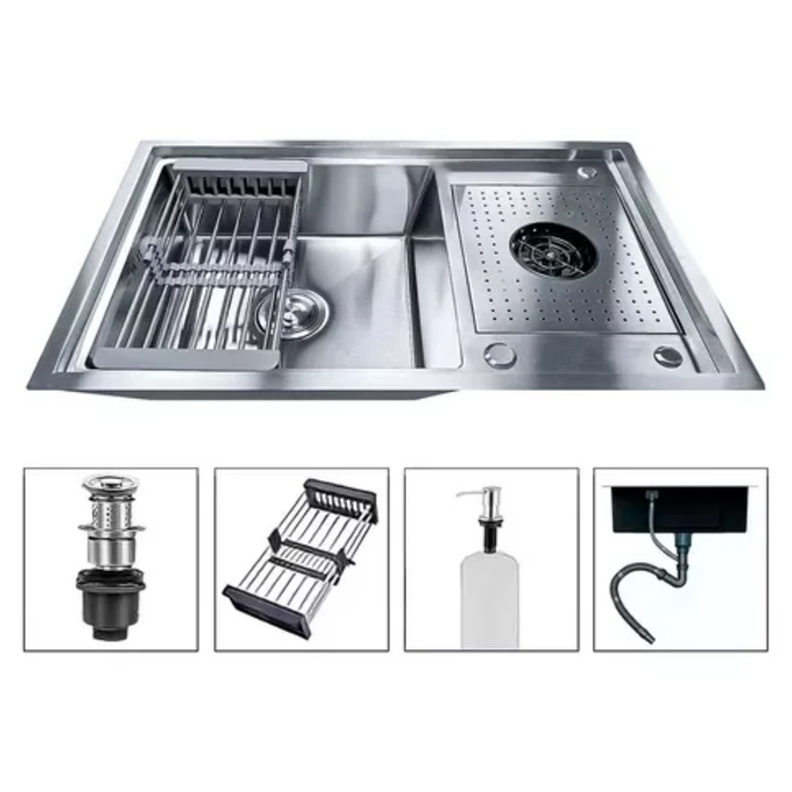 Lavaplatos 80x50cm Acero 304 Con Lavavasos Empotrable Moderno Plateado-0