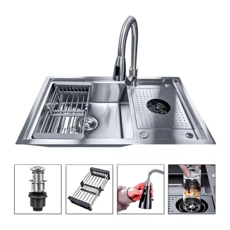 Lavaplatos Con Llave Moderno 80x50 Con Lavavasos Grifo Y Accesorios-0
