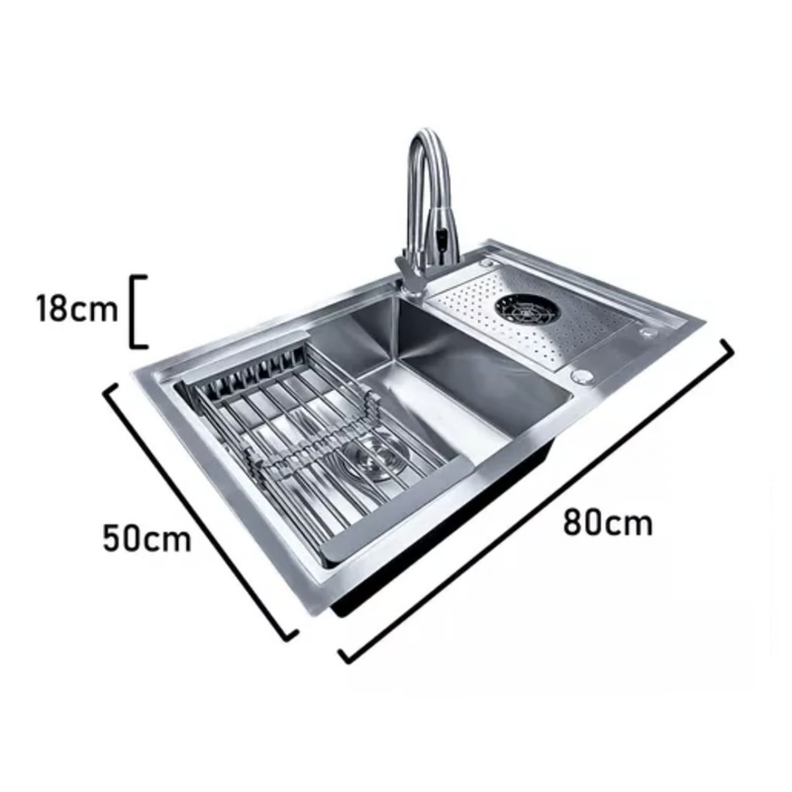Lavaplatos Con Llave Moderno 80x50 Con Lavavasos Grifo Y Accesorios-1