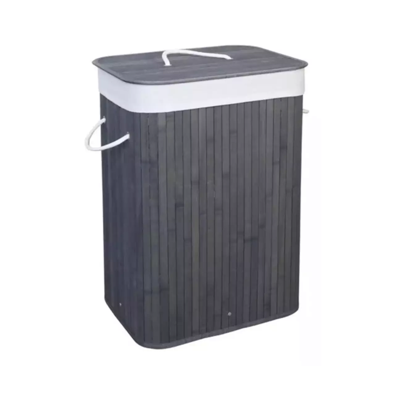 Cesto Canasto Ropa Sucia Bambu Whitmor 60Cm Con Tapa Y Asa Negra-0