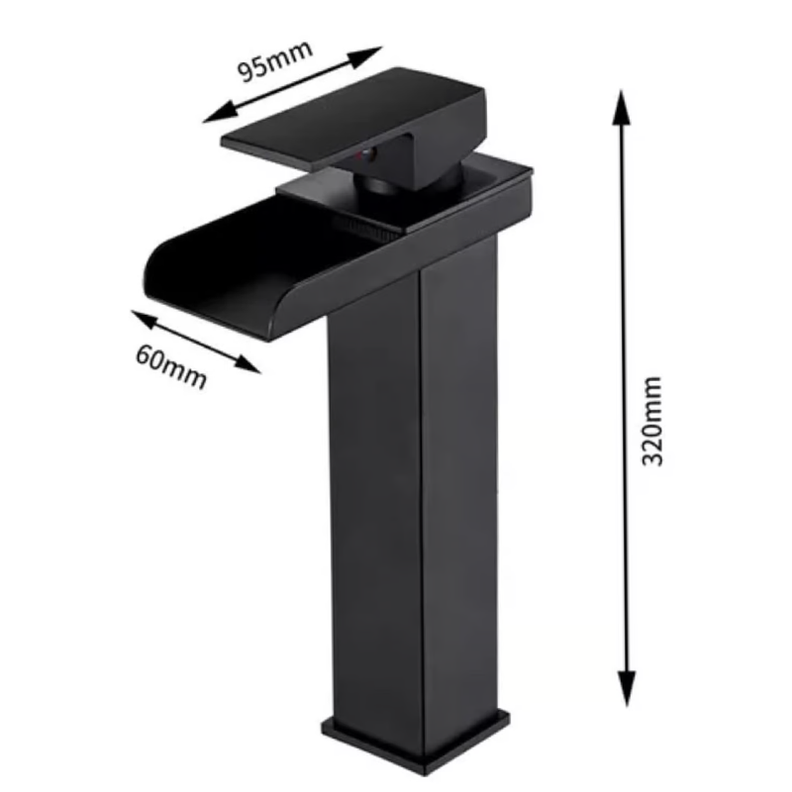 Llave Monomando Lavamanos Estilo Cascada Moderna Acero Negro-1