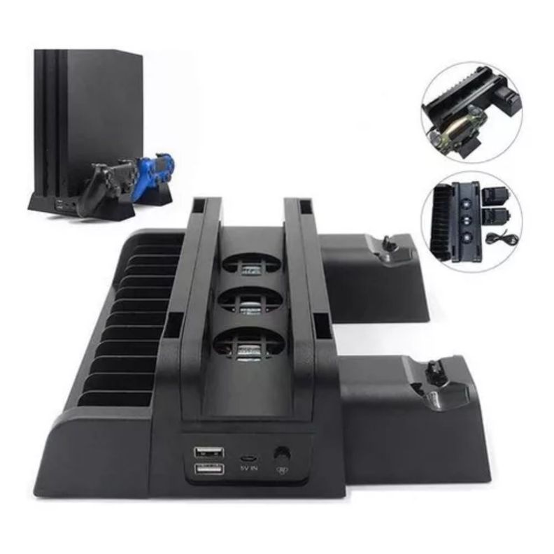 Soporte Base Play Station 4 Para 2 controles Con Ventilador Y Juegos-0