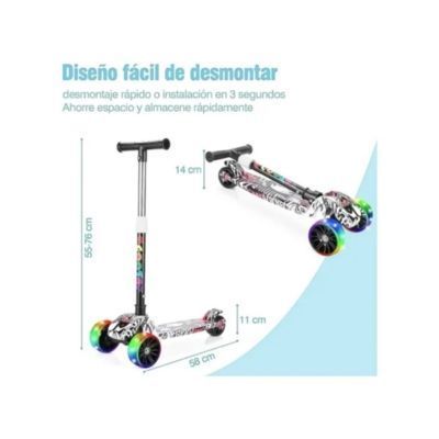 Scooter 3 Ruedas Plegable 2 con Luz Led BLANCO-3