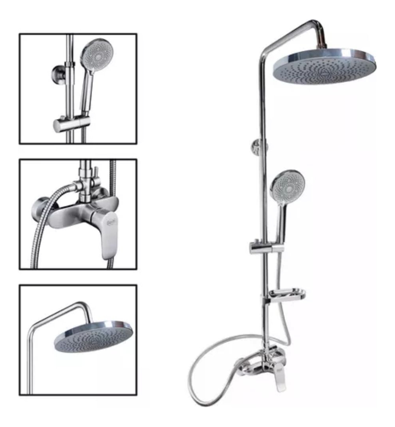 Columna De Ducha Acero Inoxidable Redondo 2 Salidas De Agua