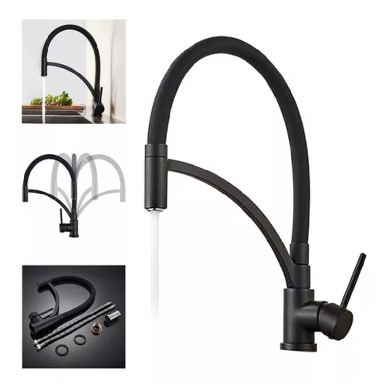 Grifo Llave Lavaplatos De Lujo Monomando Cocina Acero Negro-0