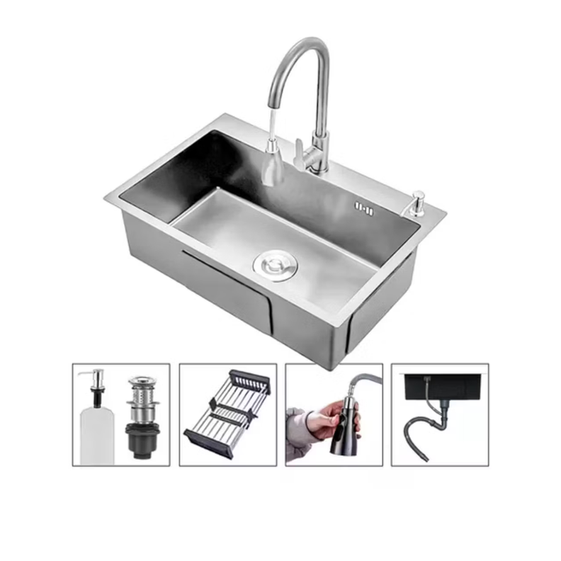 Lavaplatos 68x45cm De Acero Con Llave Dual Full Accesorios Plateado-0