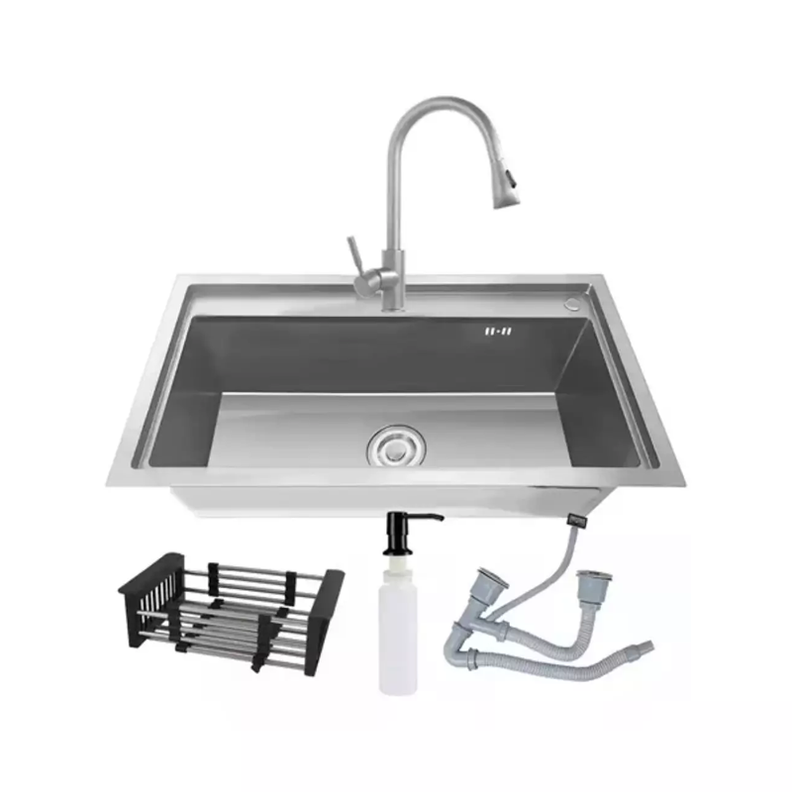 Lavaplatos 68x45cm De Acero Con Llave Dual Full Accesorios Plateado-1
