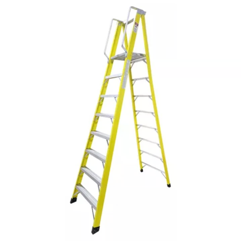Escalera Industrial Plataforma Fibra De Vidrio 8 Peldaños Amarilla-0