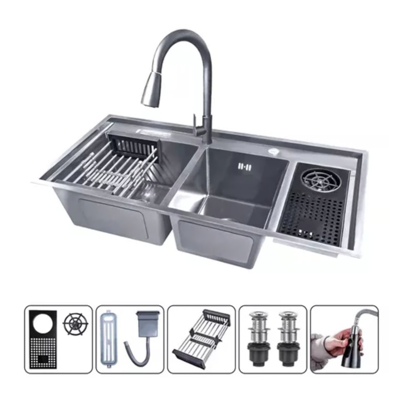 Lavaplatos Con Llave Moderno 100x48 Y Lavavasos Accesorios Plateado-0