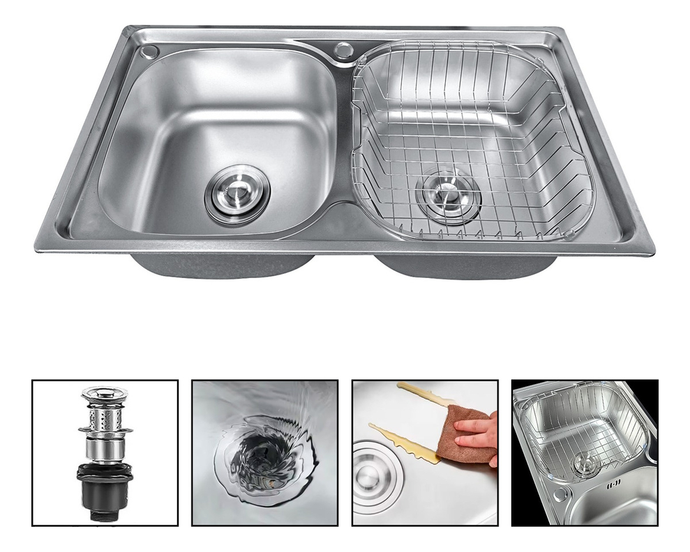 Lavaplatos Doble 78x42 Sobrecubierta Acero Inoxidable Plata-0