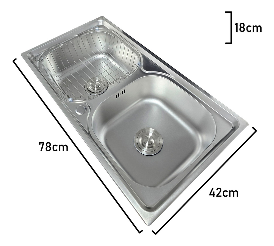 Lavaplatos Doble 78x42 Sobrecubierta Acero Inoxidable Plata-1