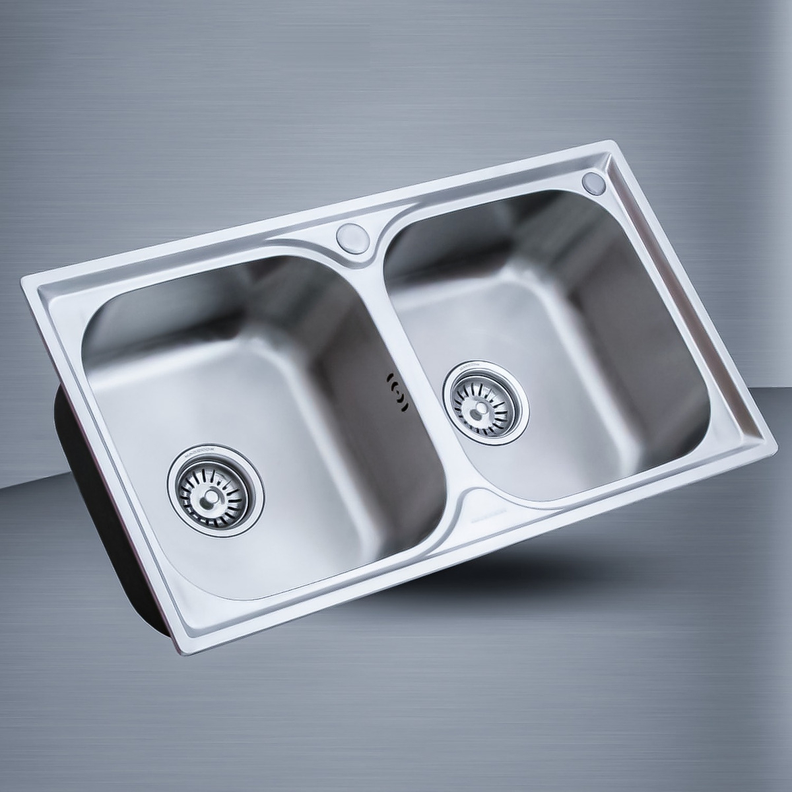 Lavaplatos Doble 78x42 Sobrecubierta Acero Inoxidable Plata-4