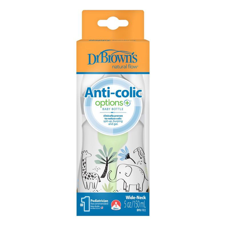 Mamadera Anticólico Boca Ancha 150ml, Elefante & Jirafa en la Jungla-1