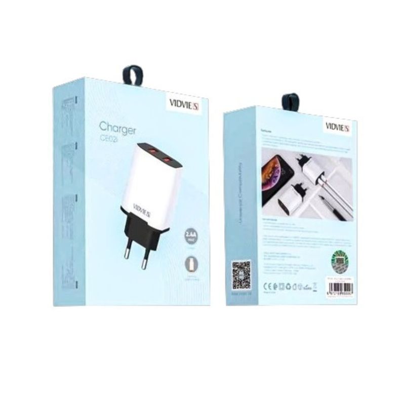 Cargador pared 2 puertos USB  carga rápida Vidvie-4