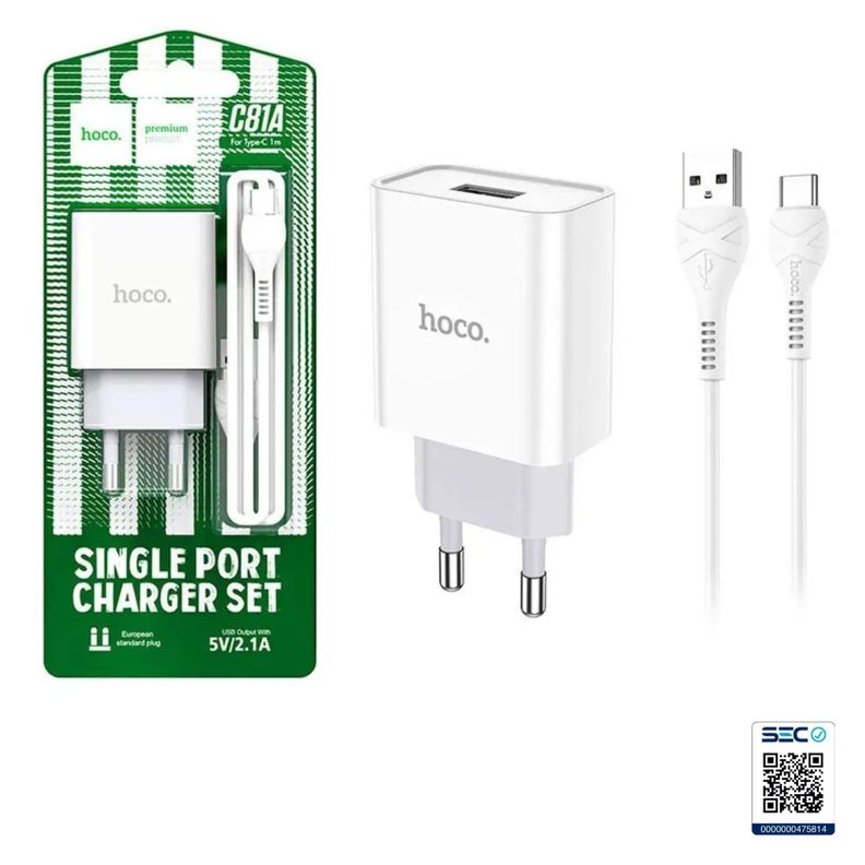 Cargador Hoco C81A 3.0 USB a Tipo C con cable para Android-0