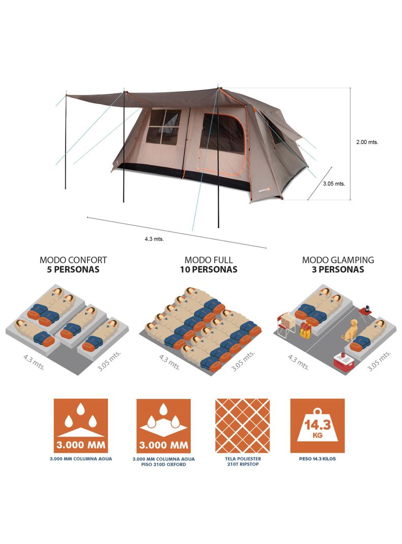 Carpa Quintay X 10 Personas Bosscamp 3000 Mm Techo Largo-4