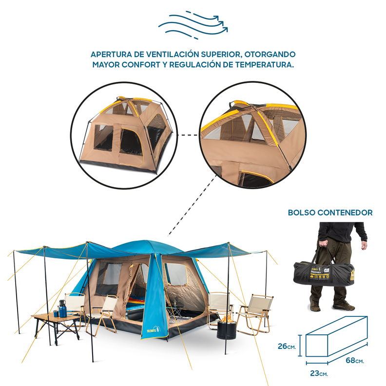 Carpa Camping Dolomites 6, 6 personas techo largo 3000 mm-7