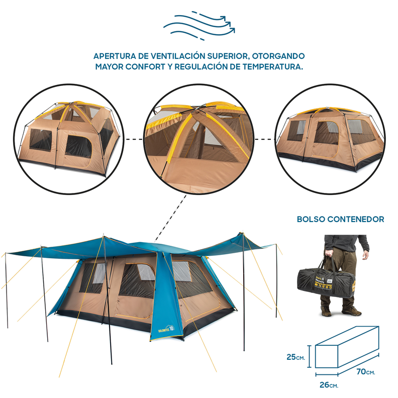 Carpa Camping Dolomites 10 Discovery, 10 personas techo largo 3000mm-5