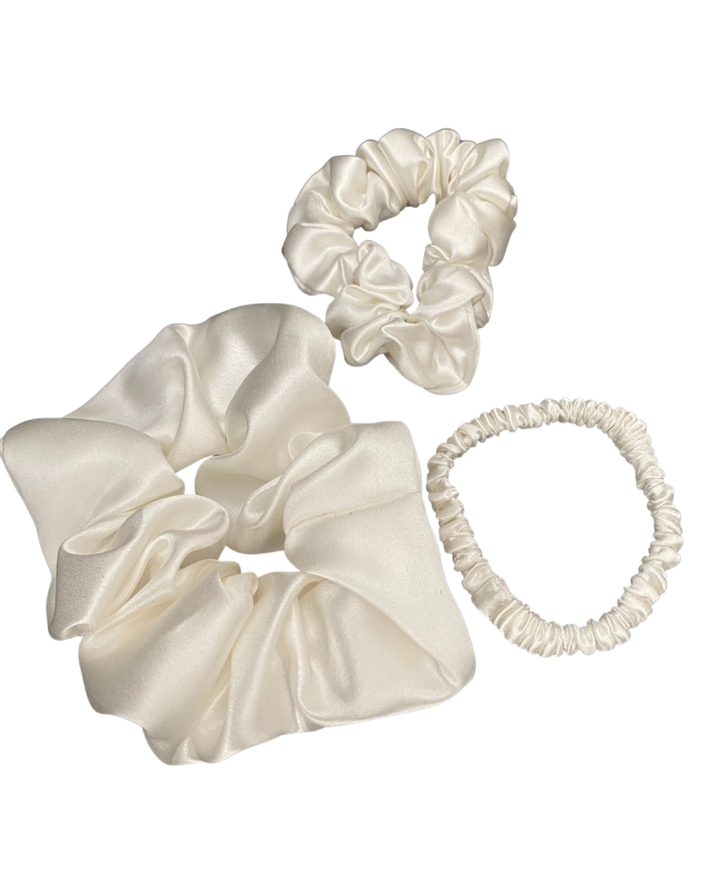 Set 3 Scrunchies Collet de Seda Marina Colorina 22 momme Marfil-0