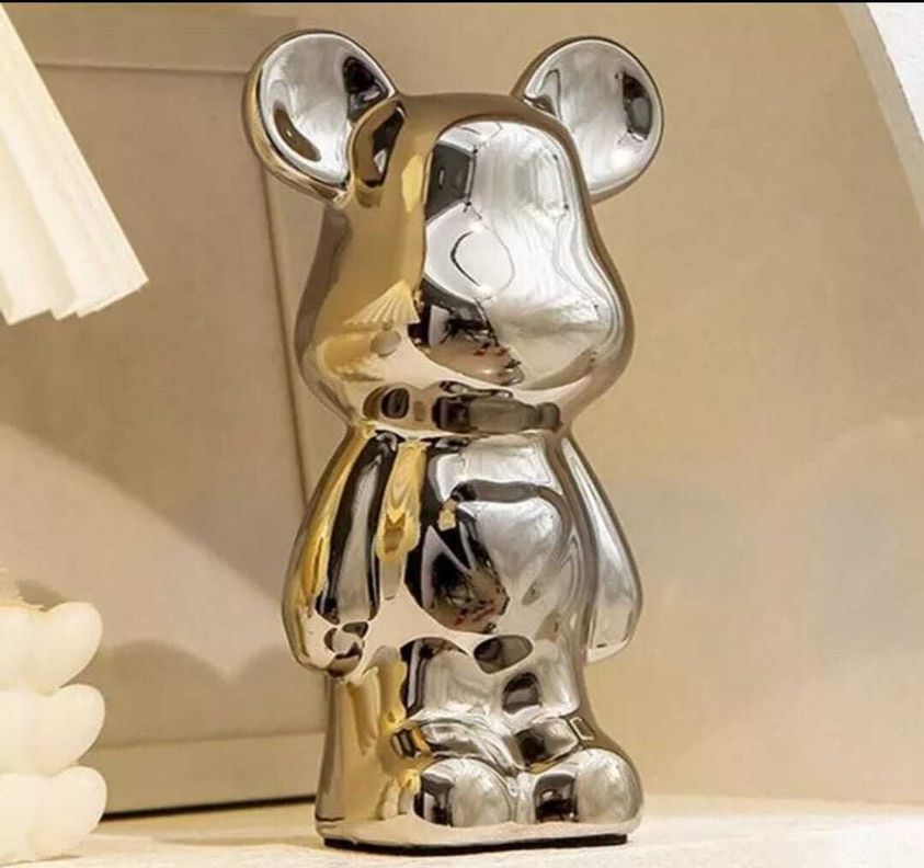 Adorno De Oso Cerámica Plateado, 18x10x8 Cm-1
