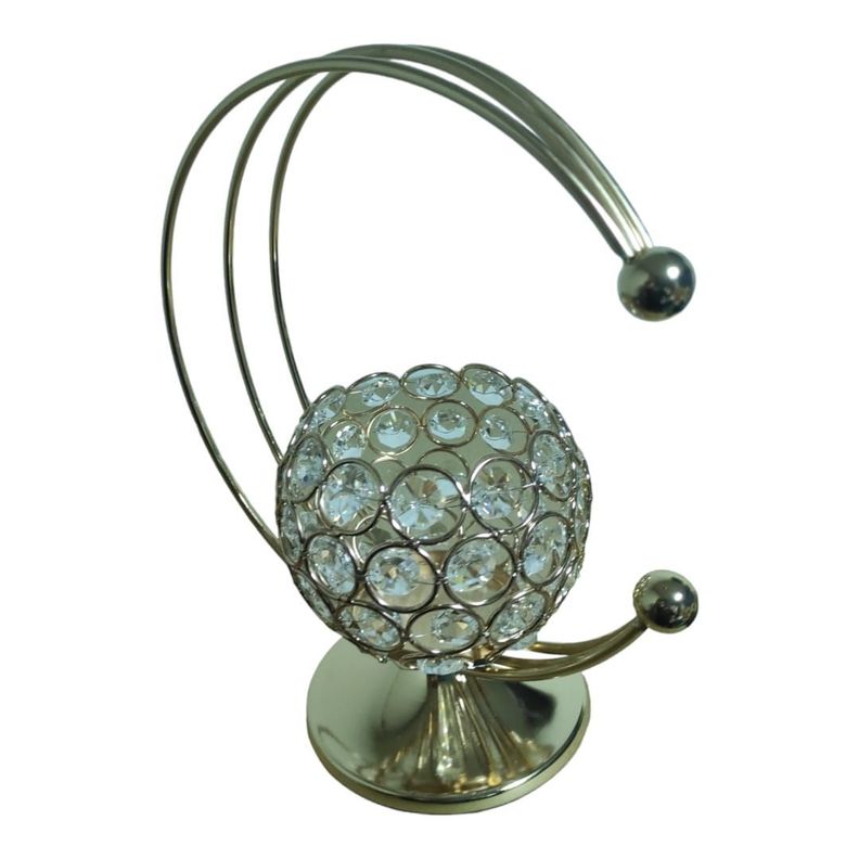 Hermoso Porta Vela Metal Dorado Con Simil Brillantes 23x20cm-0