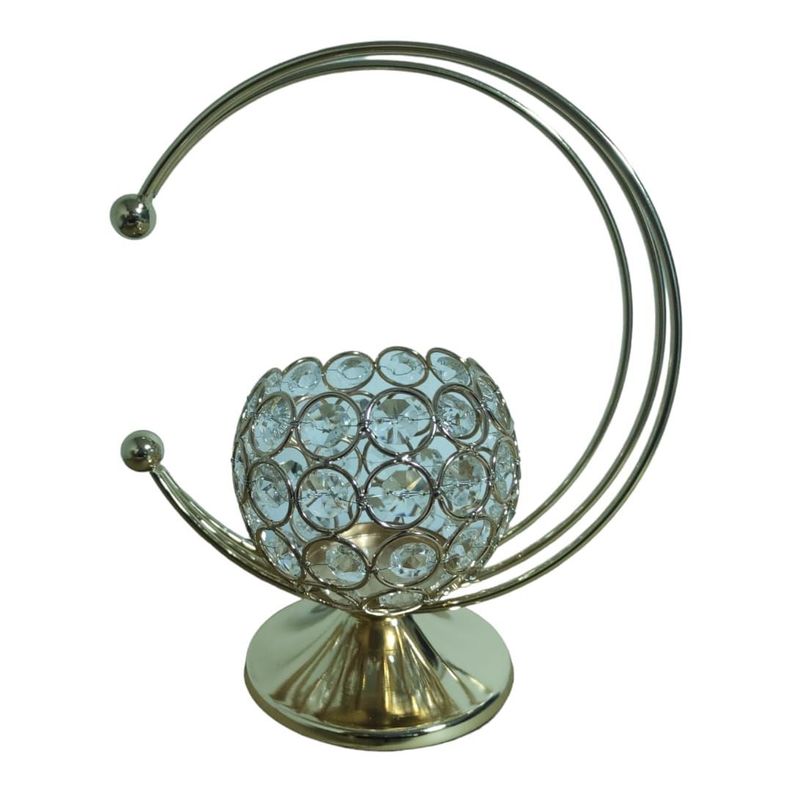 Hermoso Porta Vela Metal Dorado Con Simil Brillantes 23x20cm-1