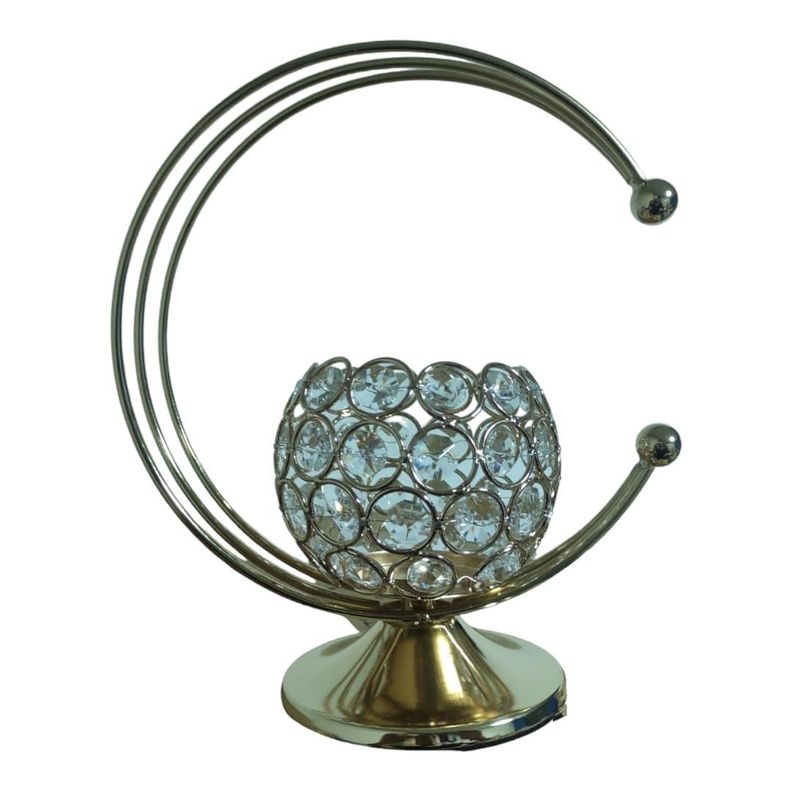 Hermoso Porta Vela Metal Dorado Con Simil Brillantes 23x20cm-3