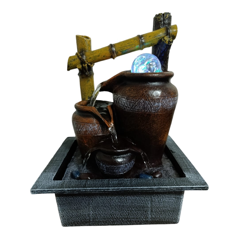 Fuente De Agua Diseño Bambu Con Luz Y Esfera, 35 Cm Alto-0