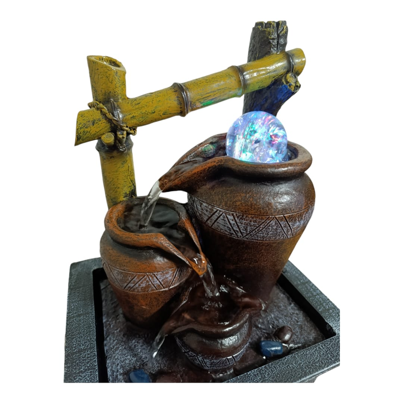 Fuente De Agua Diseño Bambu Con Luz Y Esfera, 35 Cm Alto-1