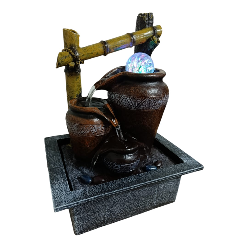 Fuente De Agua Diseño Bambu Con Luz Y Esfera, 35 Cm Alto-3