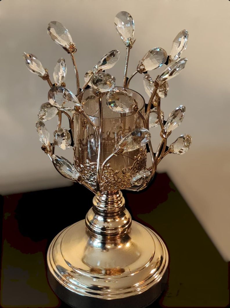 Set de 3 Candelabros Metal/Vidrio, Diseño Golden Metal Tree-3