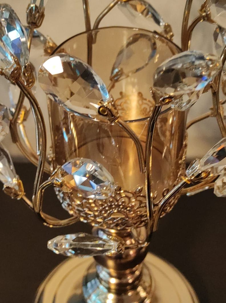 Set de 3 Candelabros Metal/Vidrio, Diseño Golden Metal Tree-5